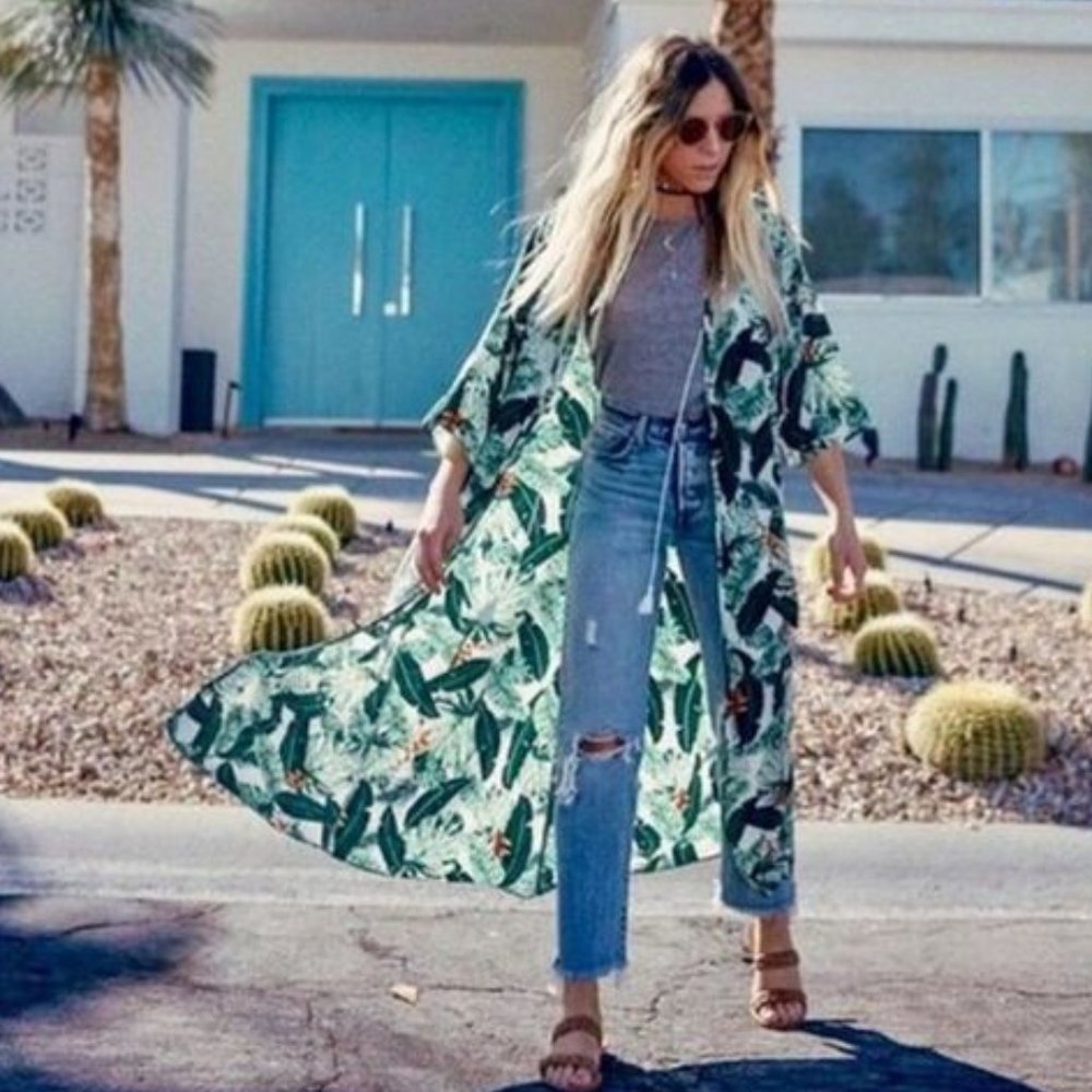 Rachel Zoe Box of Style Palm Print Long Kimono 105